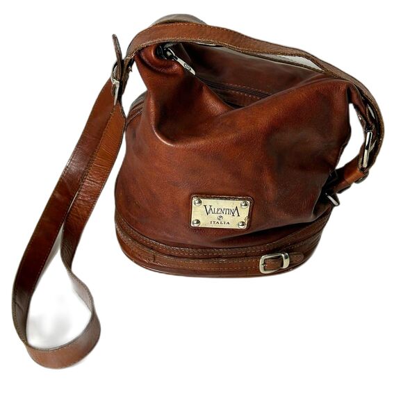 Valentina Italia Brown Leather Croco Embossed Bucket Sling Crossbd Shoulder Bag - Picture 2 of 14